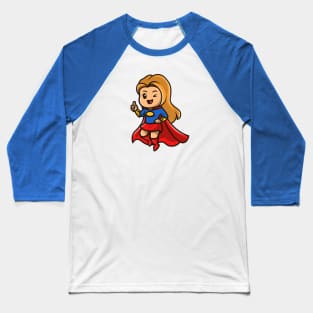 Cute Super Hero Girl Cartoon Illustration Baseball T-Shirt